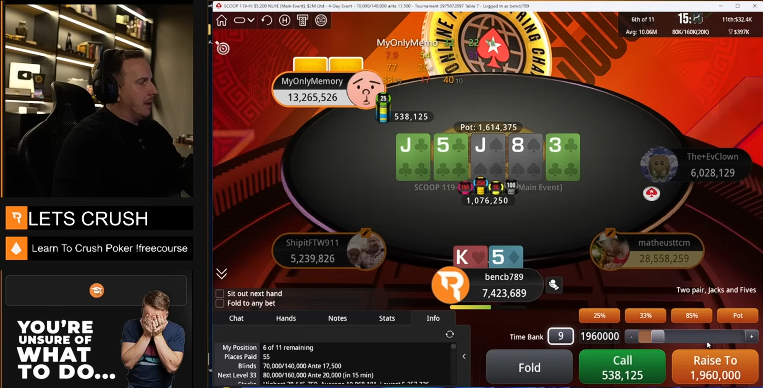 Bencb using the Hand2Note HUD at the final table of a $5,200 buy-in tournament.