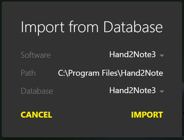 Import from database popup
