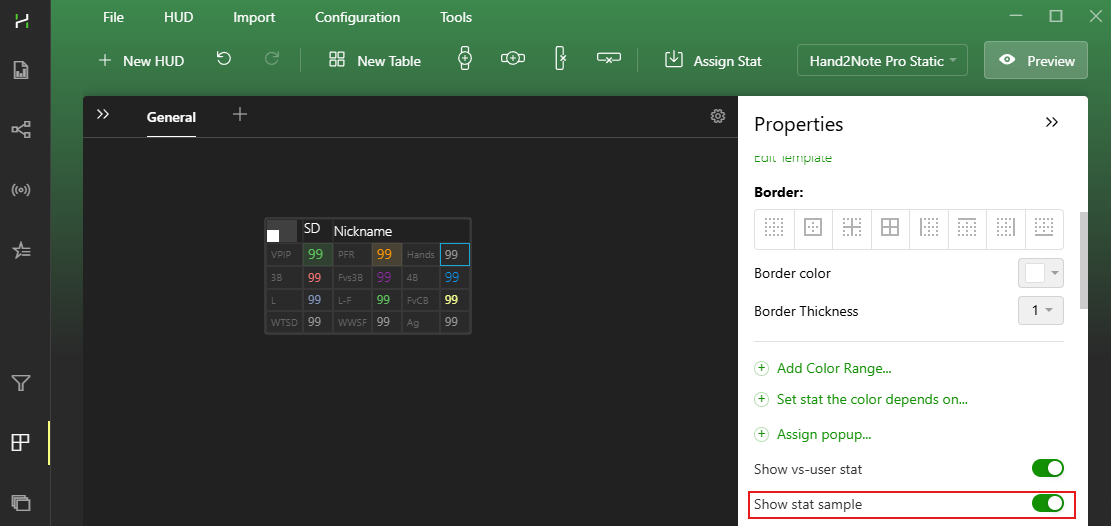 Stat sample display settings in the HUD Editor.