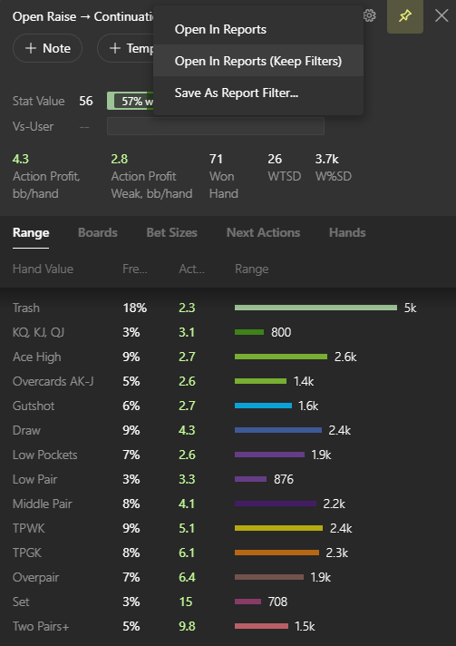 Open In Reports and Open In Reports (Keep Filters) in a stat popup.