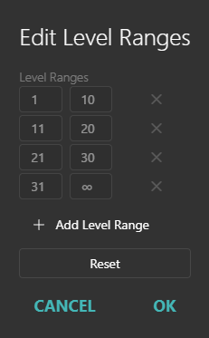 Настройка диапазонов для отчёта Tournament Level.